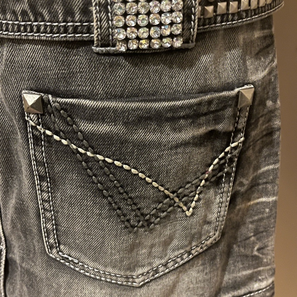 Capture Denim Studded Washed Black Denim Mini Skirt w/ Rhinestone Belt, Medium - Picture 4 of 10